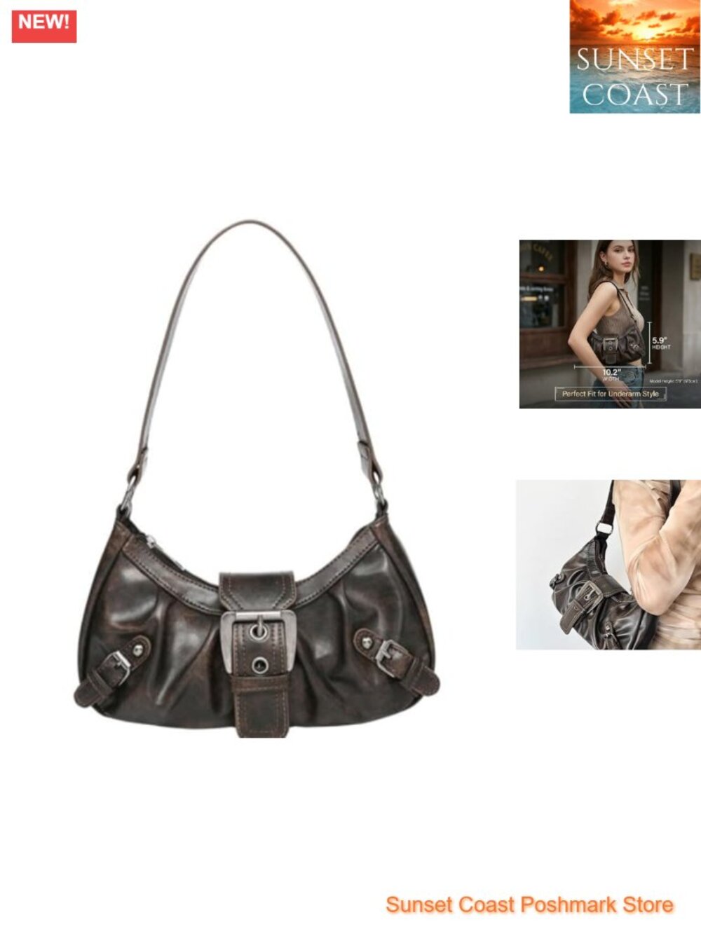 Y2K Small Hobo Shoulder Bag Faux Leather Goth Punk Crescent Purse